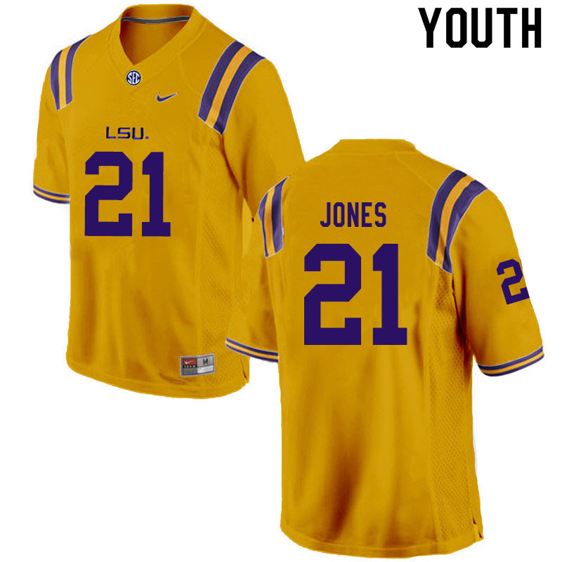 Youth #21 Kenan Jones LSU Tigers College Football Jerseys Sale-Gold